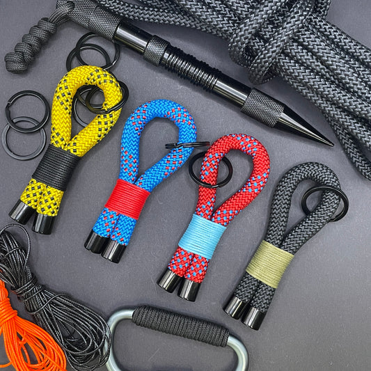 10mm Rope Keychain with Waxed Cotton Wrap and Black Fittings