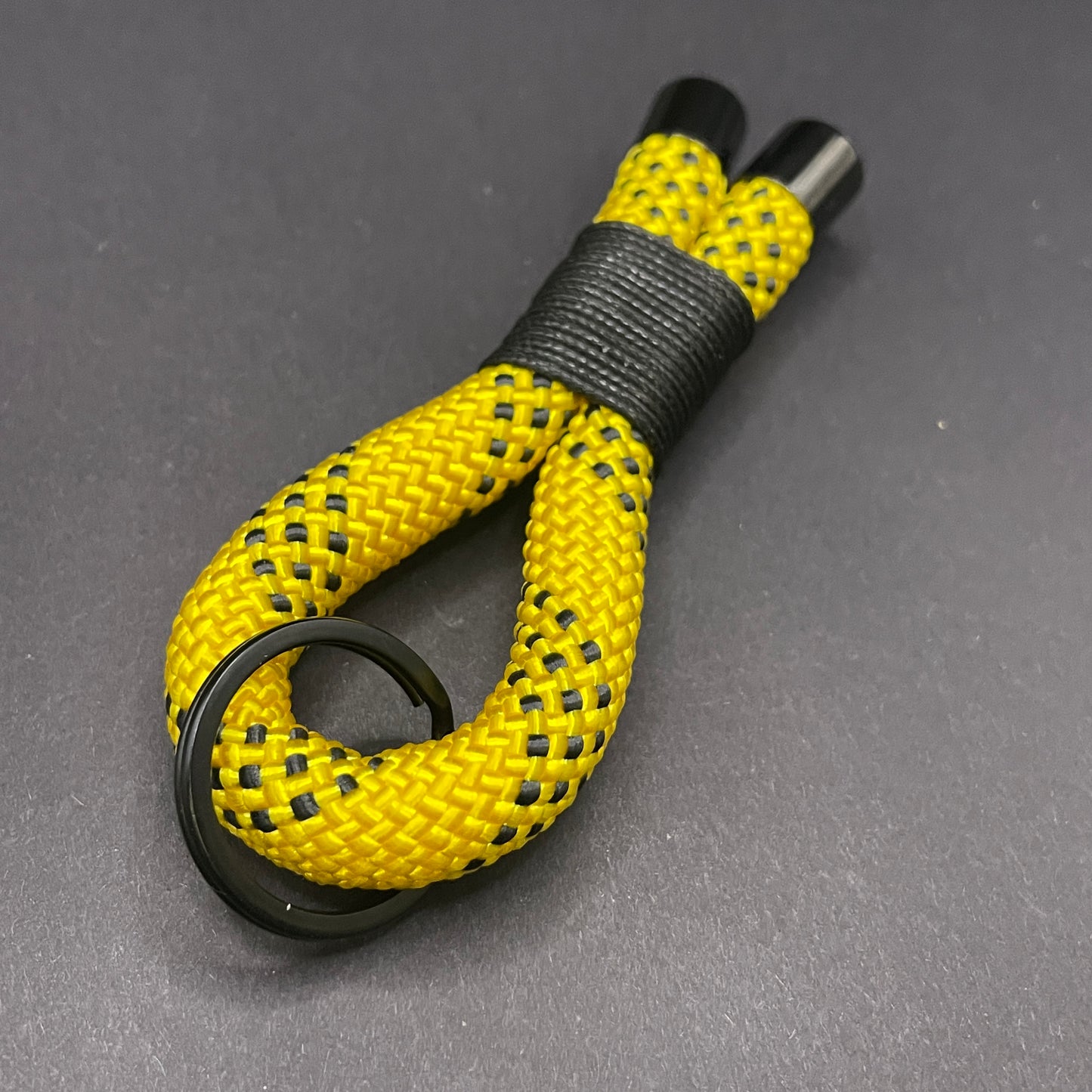 10mm Rope Keychain with Waxed Cotton Wrap and Black Fittings