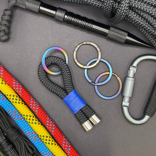 10mm Rope Keychain with Waxed Cotton Wrap and Titanium Split Ring