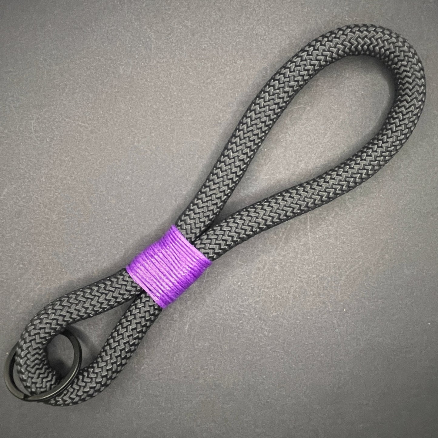 10mm Rope Keychain with Waxed Cotton Wrap and Black Split Ring