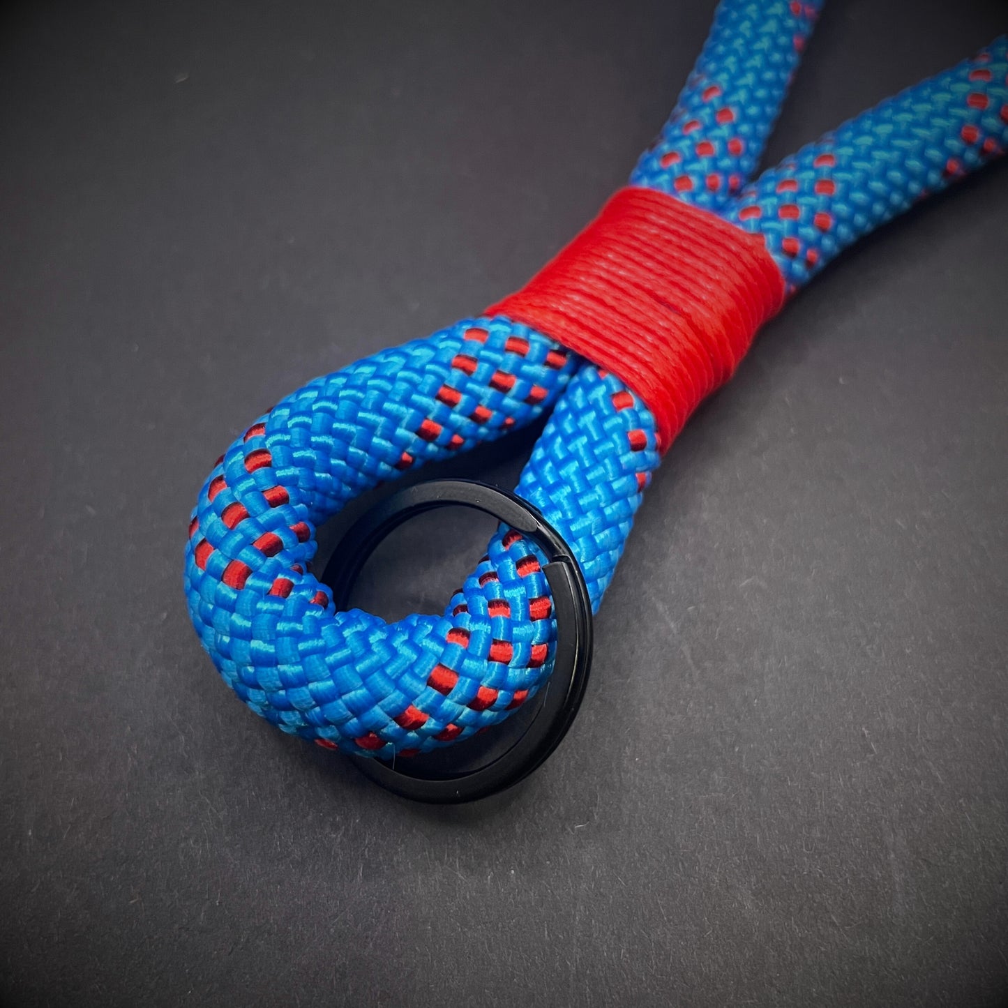 10mm Rope Keychain with Waxed Cotton Wrap and Black Split Ring
