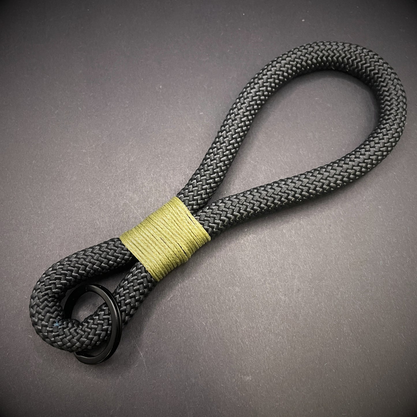 10mm Rope Keychain with Waxed Cotton Wrap and Black Split Ring