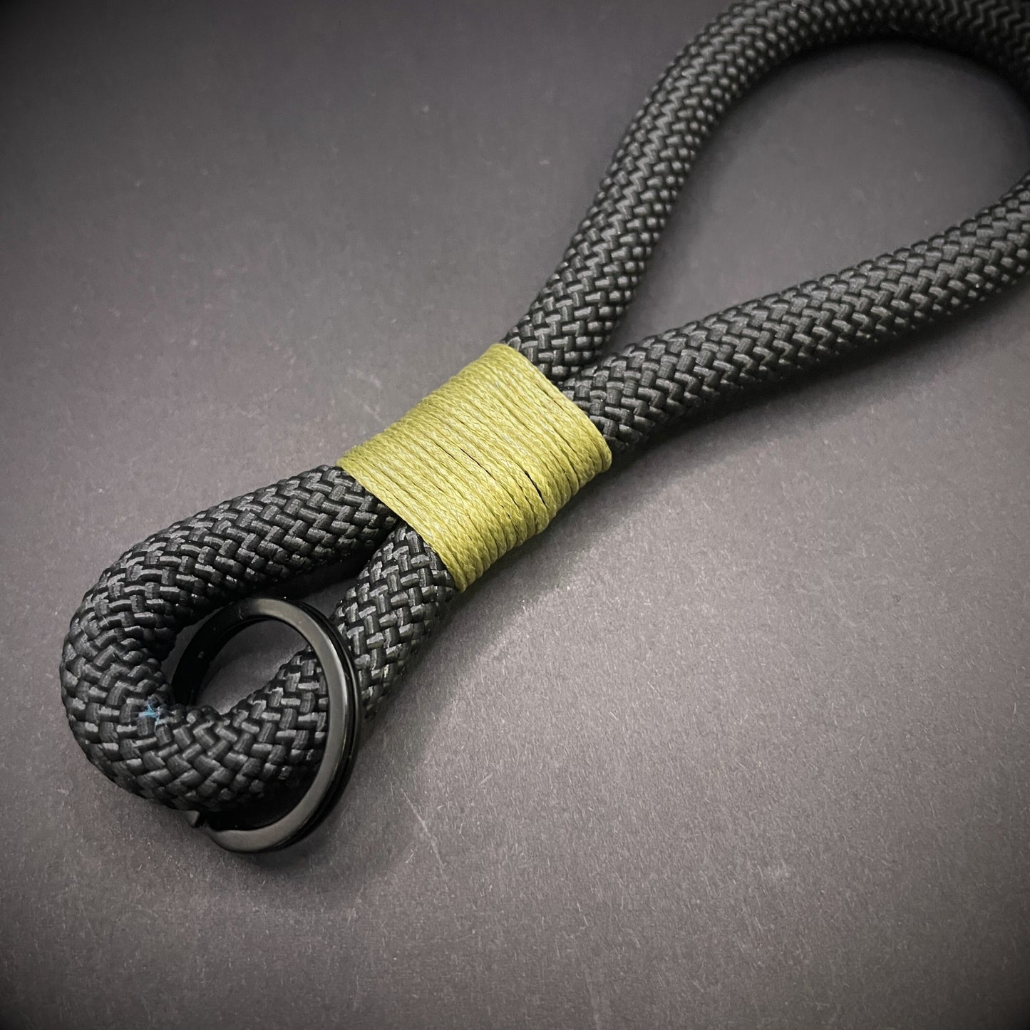 10mm Rope Keychain with Waxed Cotton Wrap and Black Split Ring