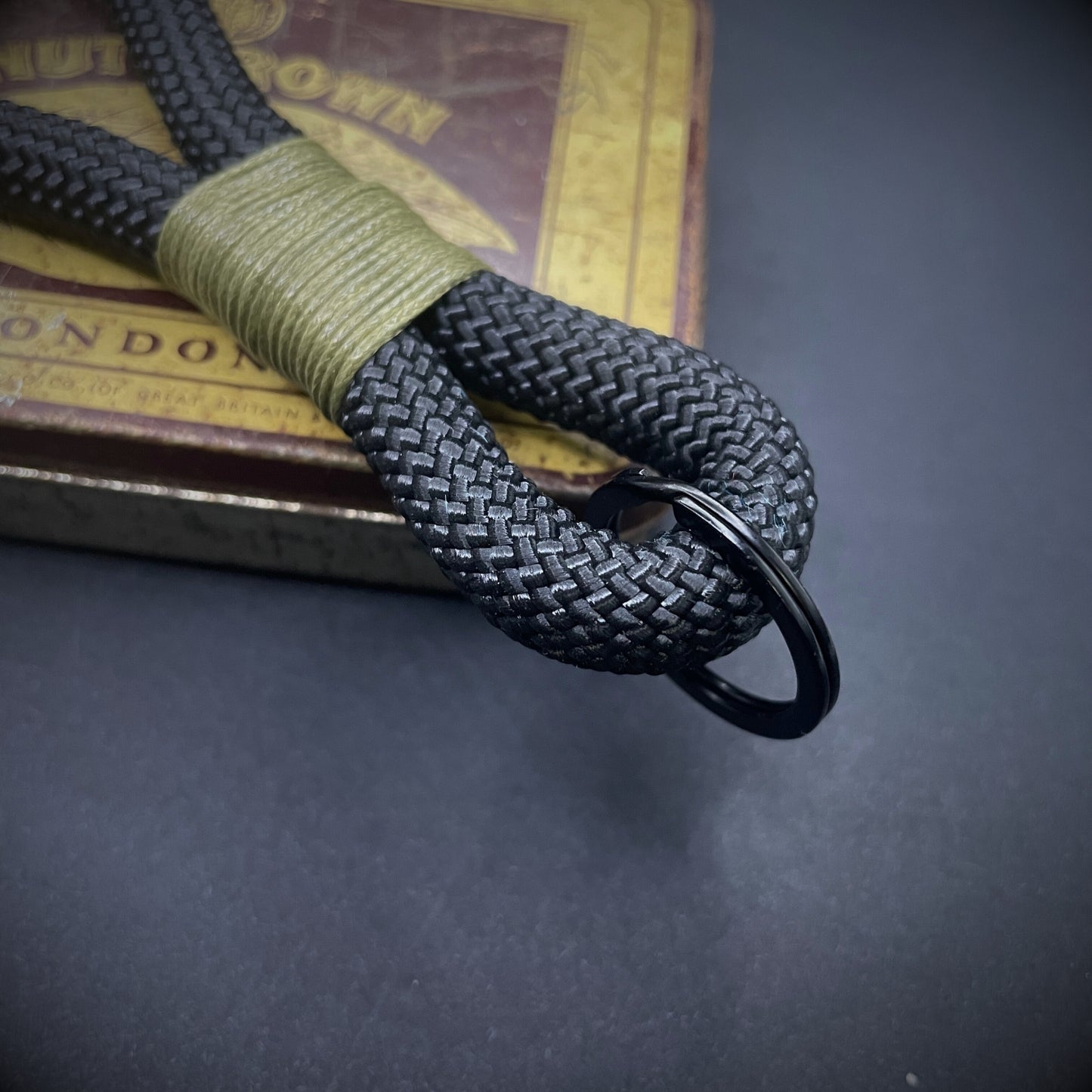 10mm Rope Keychain with Waxed Cotton Wrap and Black Split Ring