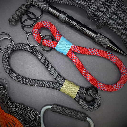 10mm Rope Keychain with Waxed Cotton Wrap and Black Split Ring