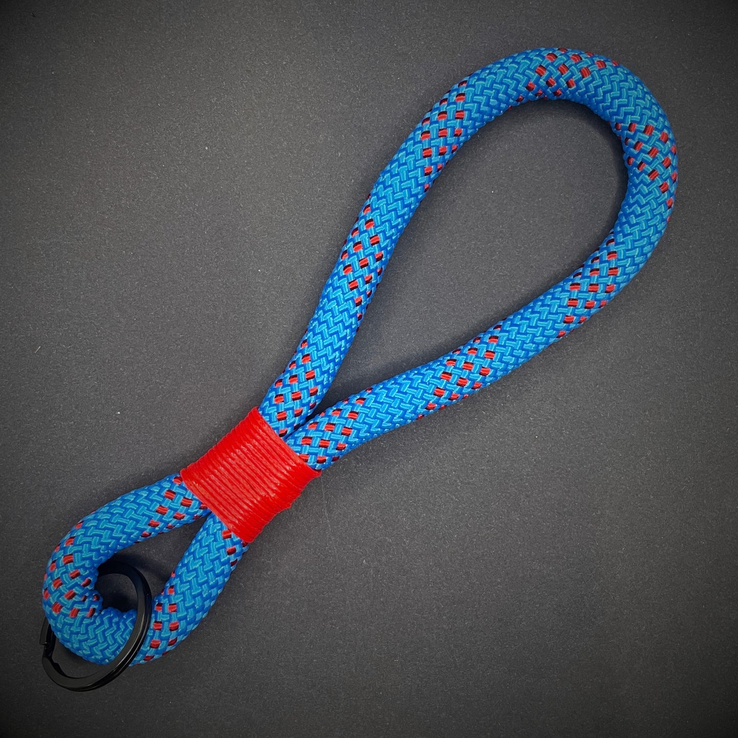 10mm Rope Keychain with Waxed Cotton Wrap and Black Split Ring