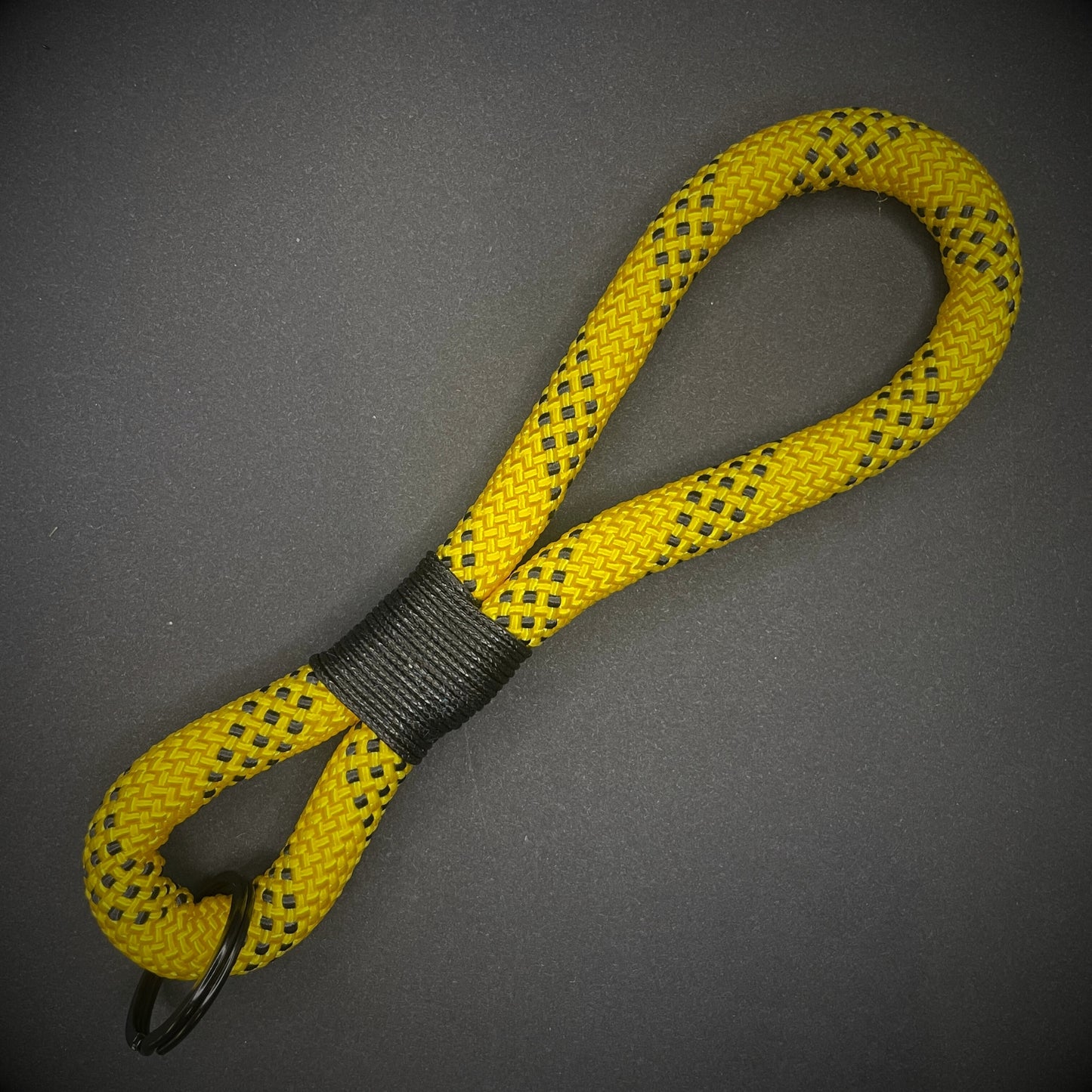 10mm Rope Keychain with Waxed Cotton Wrap and Black Split Ring