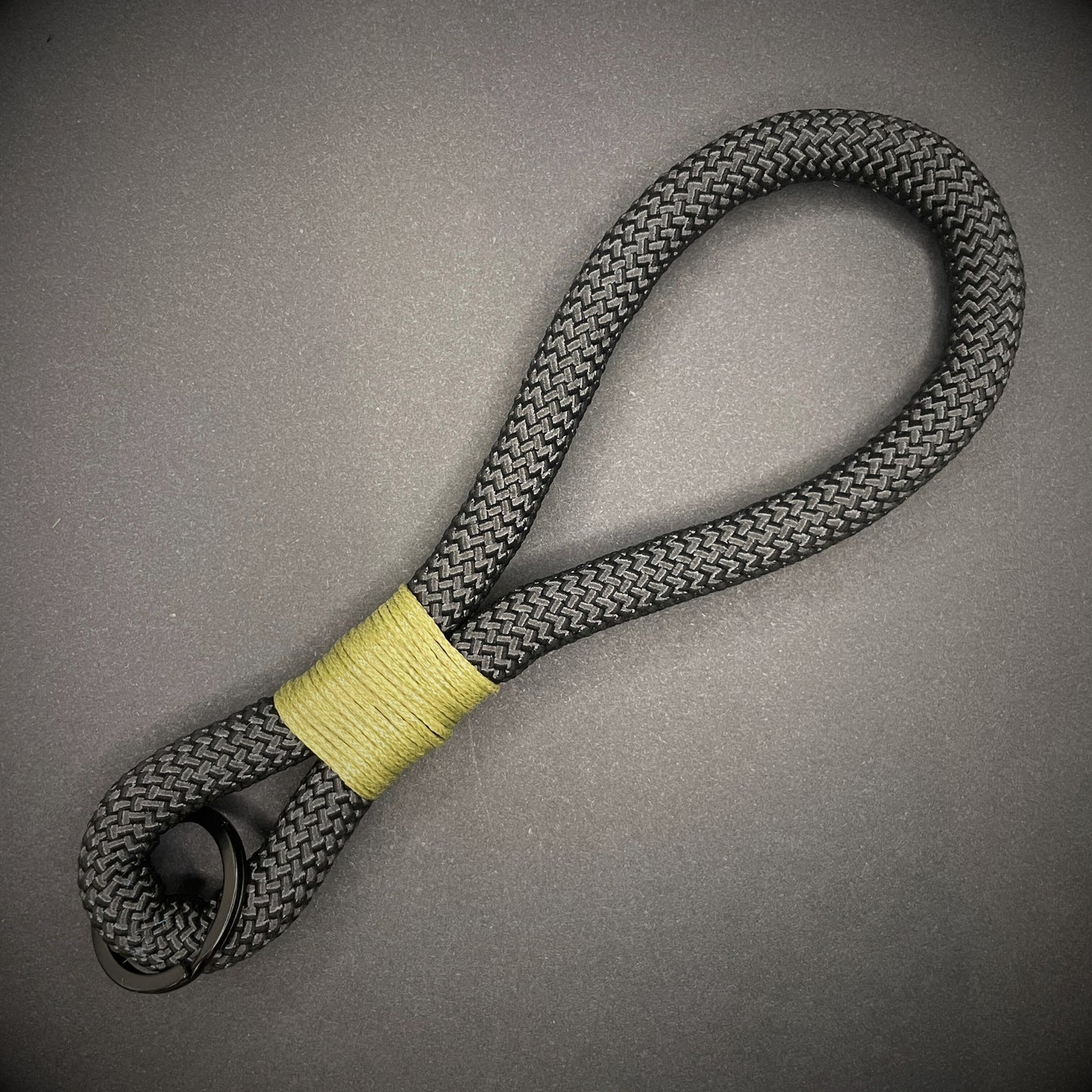 10mm Rope Keychain with Waxed Cotton Wrap and Black Split Ring