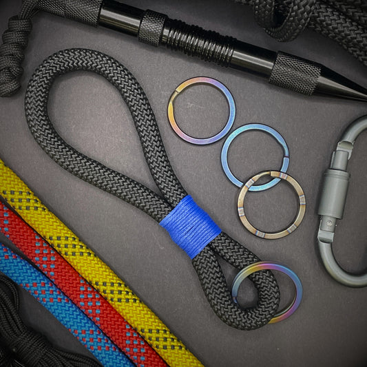 10mm Rope Keychain with Waxed Cotton Wrap and Titanium Split Ring
