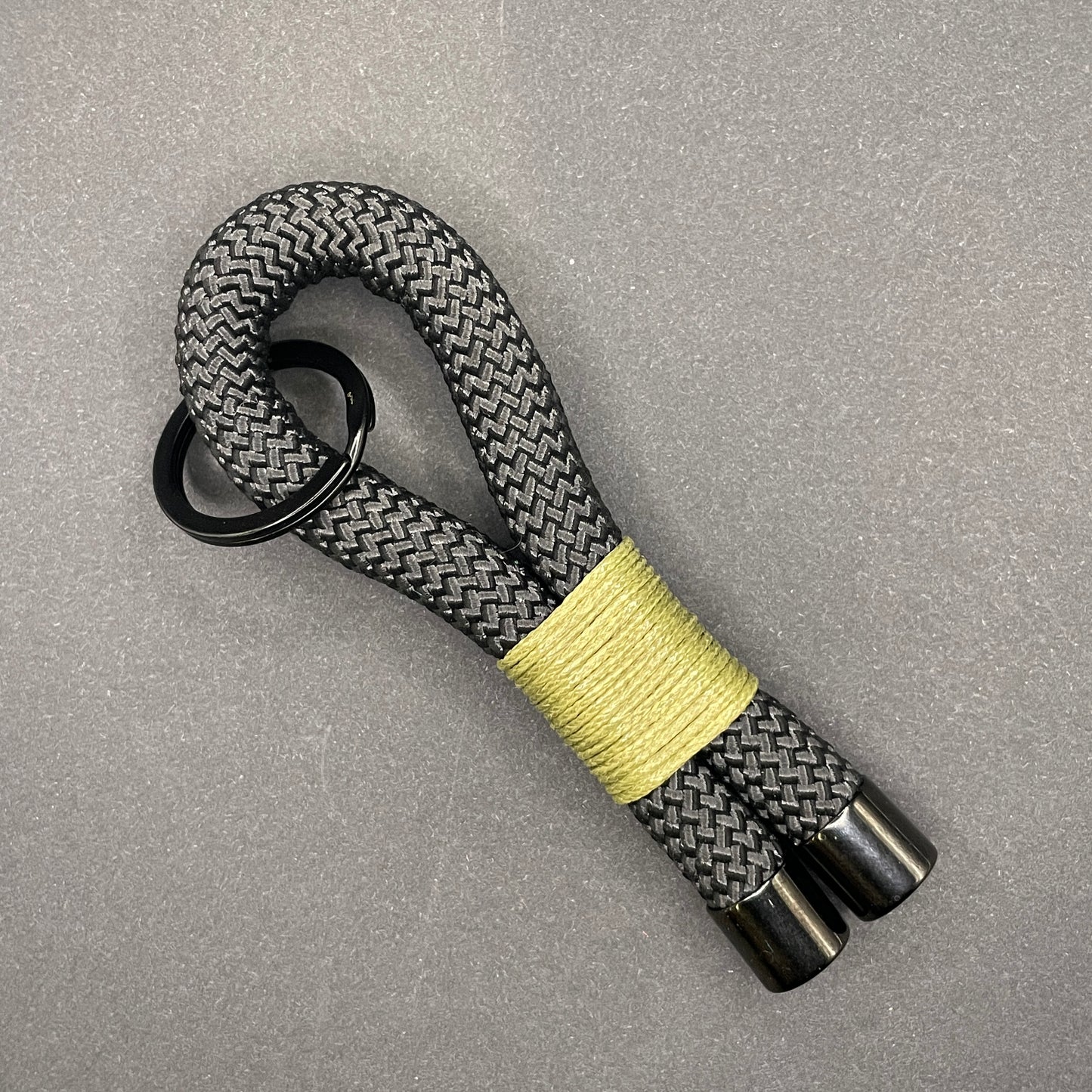 10mm Rope Keychain with Waxed Cotton Wrap and Black Fittings