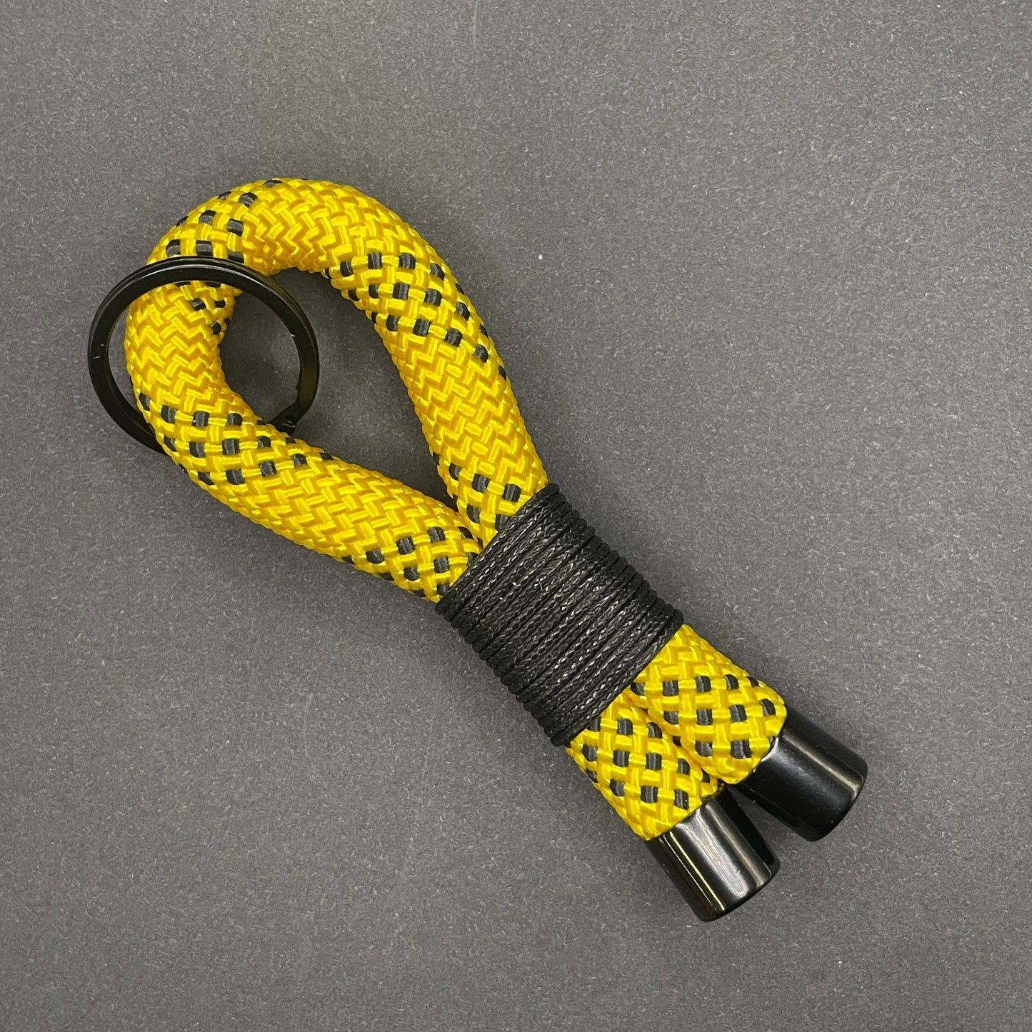 10mm Rope Keychain with Waxed Cotton Wrap and Black Fittings