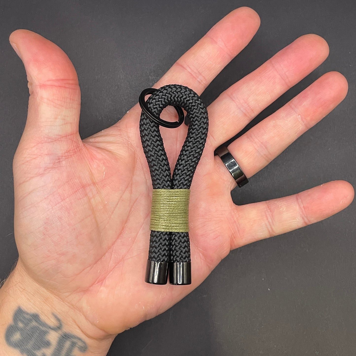 10mm Rope Keychain with Waxed Cotton Wrap and Black Fittings