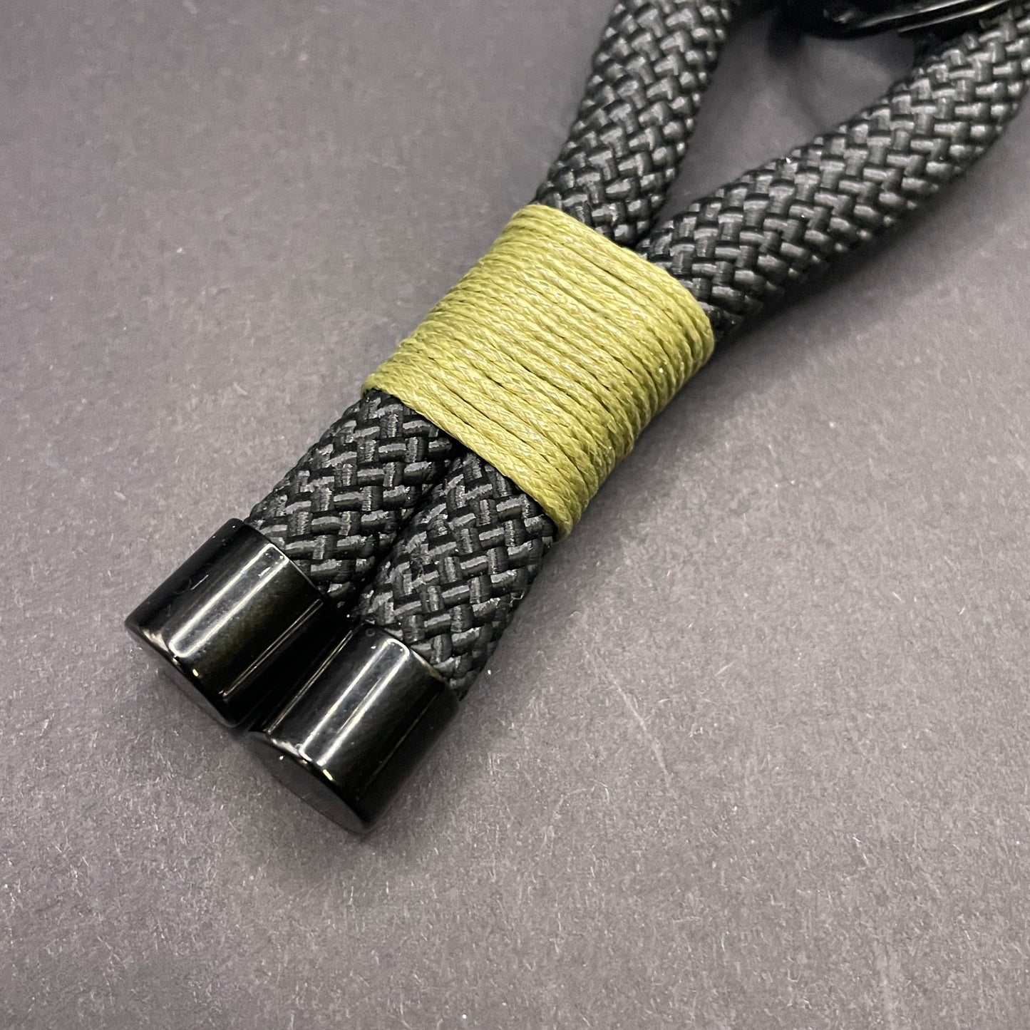 10mm Rope Keychain with Waxed Cotton Wrap and Black Fittings