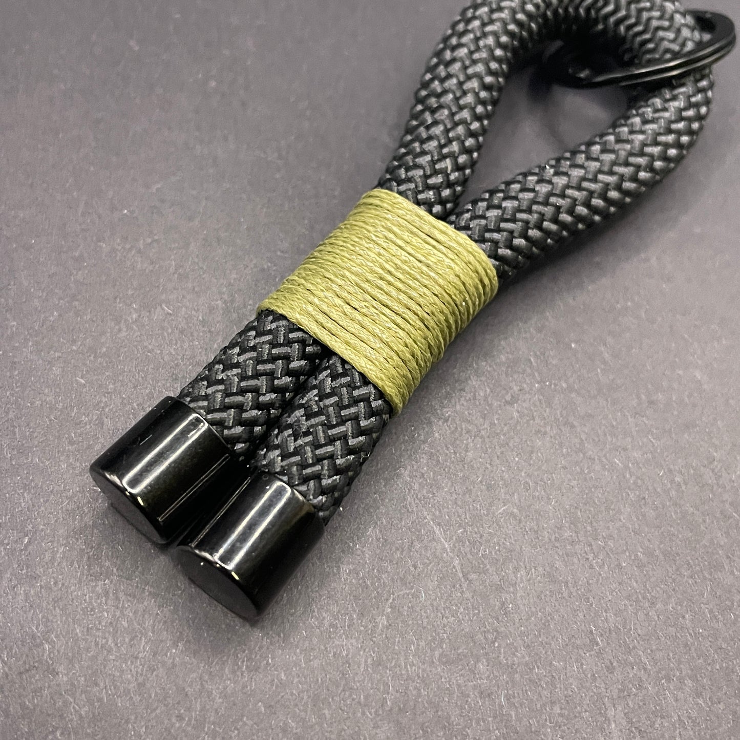 10mm Rope Keychain with Waxed Cotton Wrap and Black Fittings