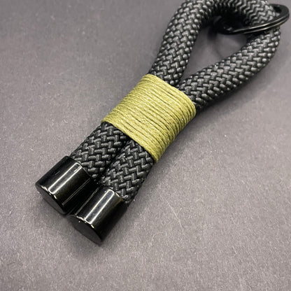 10mm Rope Keychain with Waxed Cotton Wrap and Black Fittings