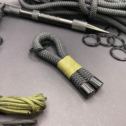 10mm Rope Keychain with Waxed Cotton Wrap and Black Fittings