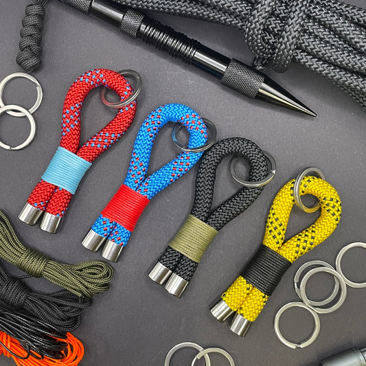 10mm Rope Keychain with Waxed Cotton Wrap and Stainless Steel Fittings