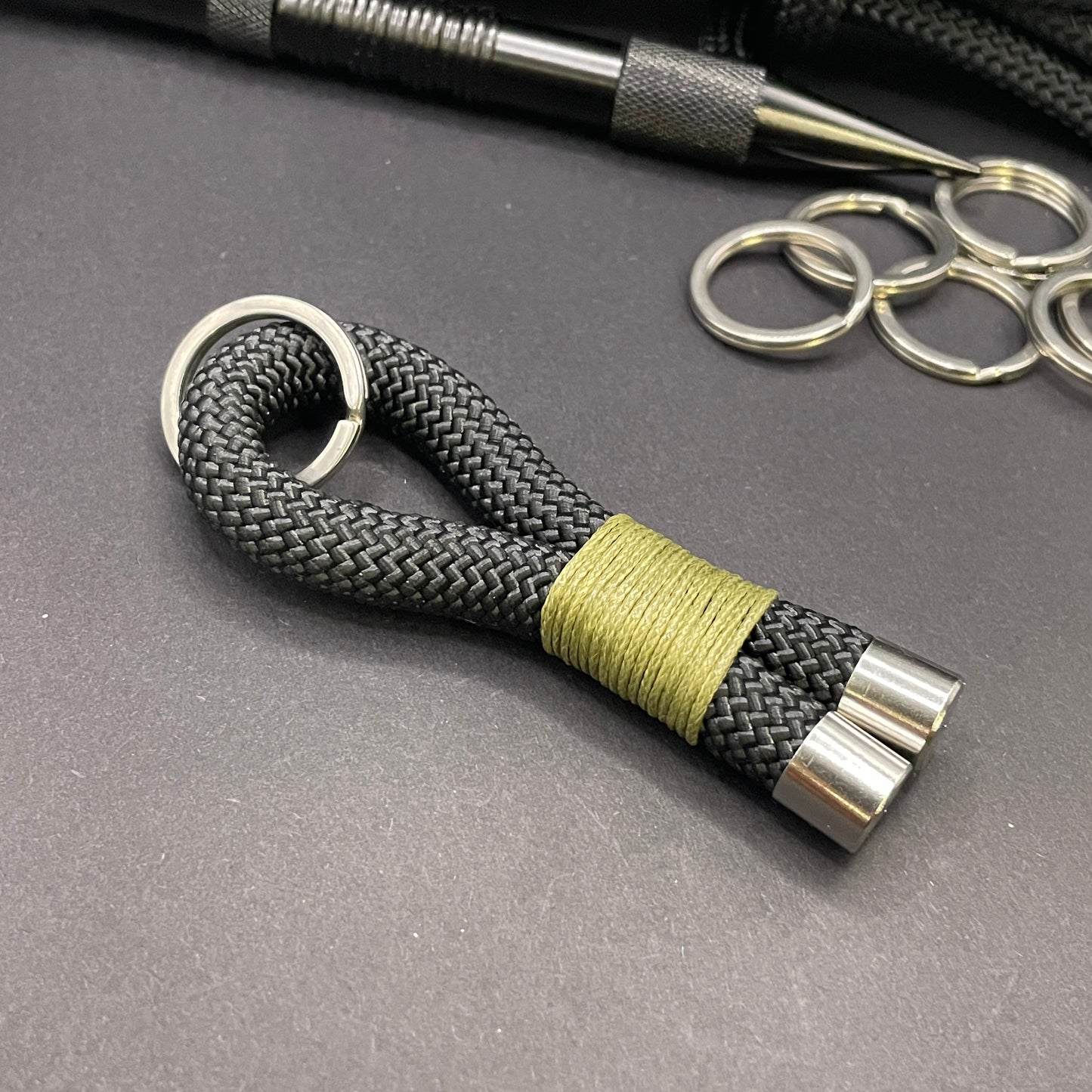 10mm Rope Keychain with Waxed Cotton Wrap and Stainless Steel Fittings