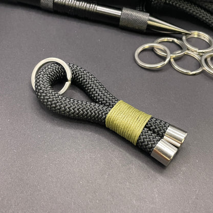 10mm Rope Keychain with Waxed Cotton Wrap and Stainless Steel Fittings
