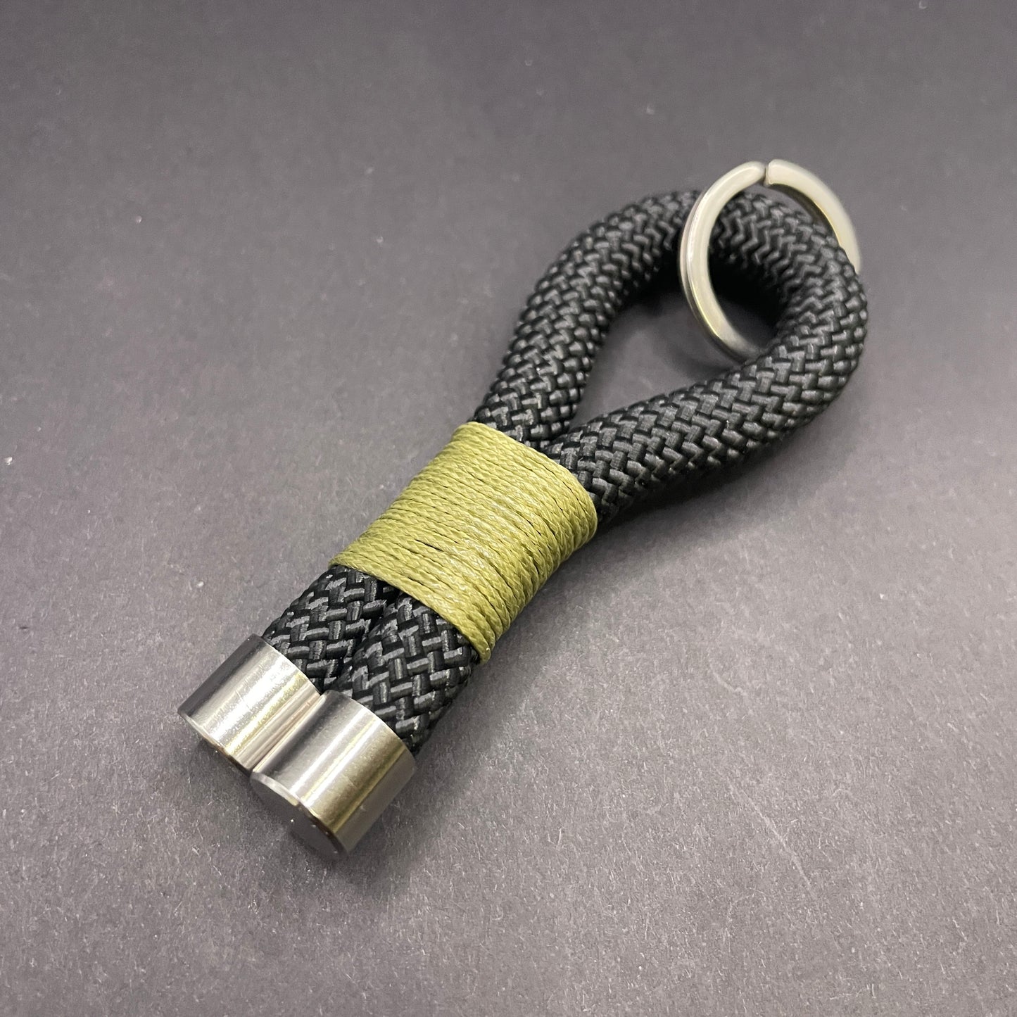 10mm Rope Keychain with Waxed Cotton Wrap and Stainless Steel Fittings