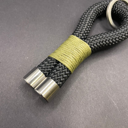 10mm Rope Keychain with Waxed Cotton Wrap and Stainless Steel Fittings