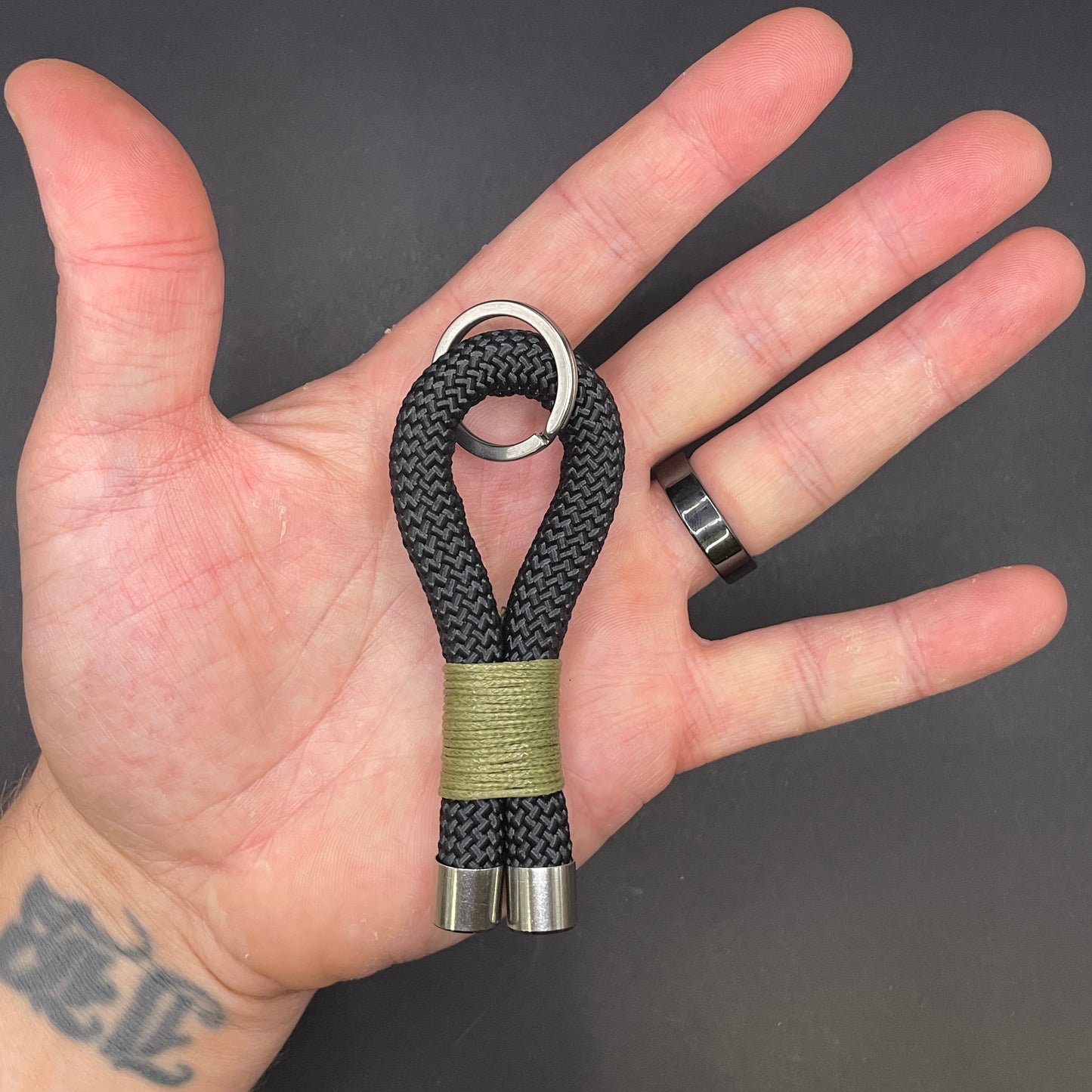 10mm Rope Keychain with Waxed Cotton Wrap and Stainless Steel Fittings