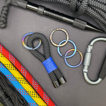 10mm Rope Keychain with Waxed Cotton Wrap and Titanium Split Ring
