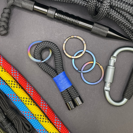 10mm Rope Keychain with Waxed Cotton Wrap and Titanium Split Ring