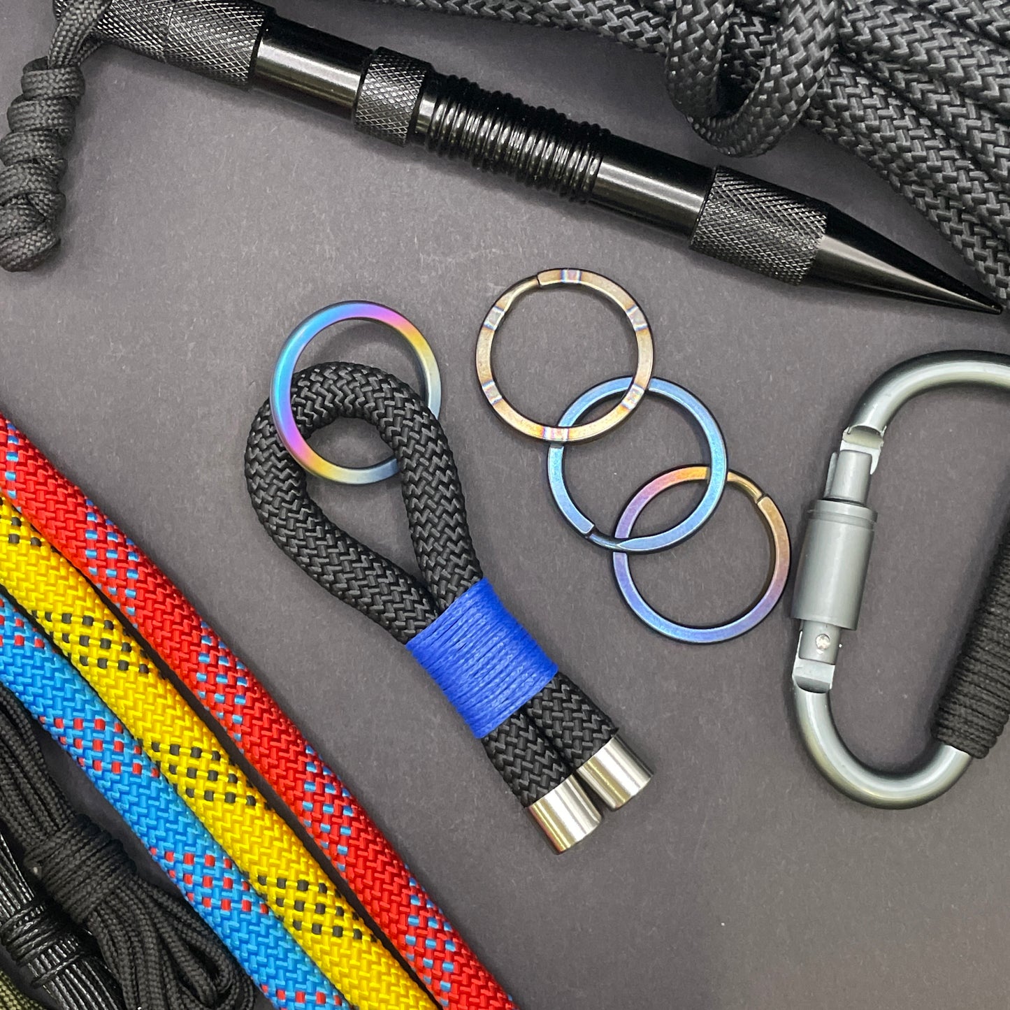 10mm Rope Keychain with Waxed Cotton Wrap and Titanium Split Ring