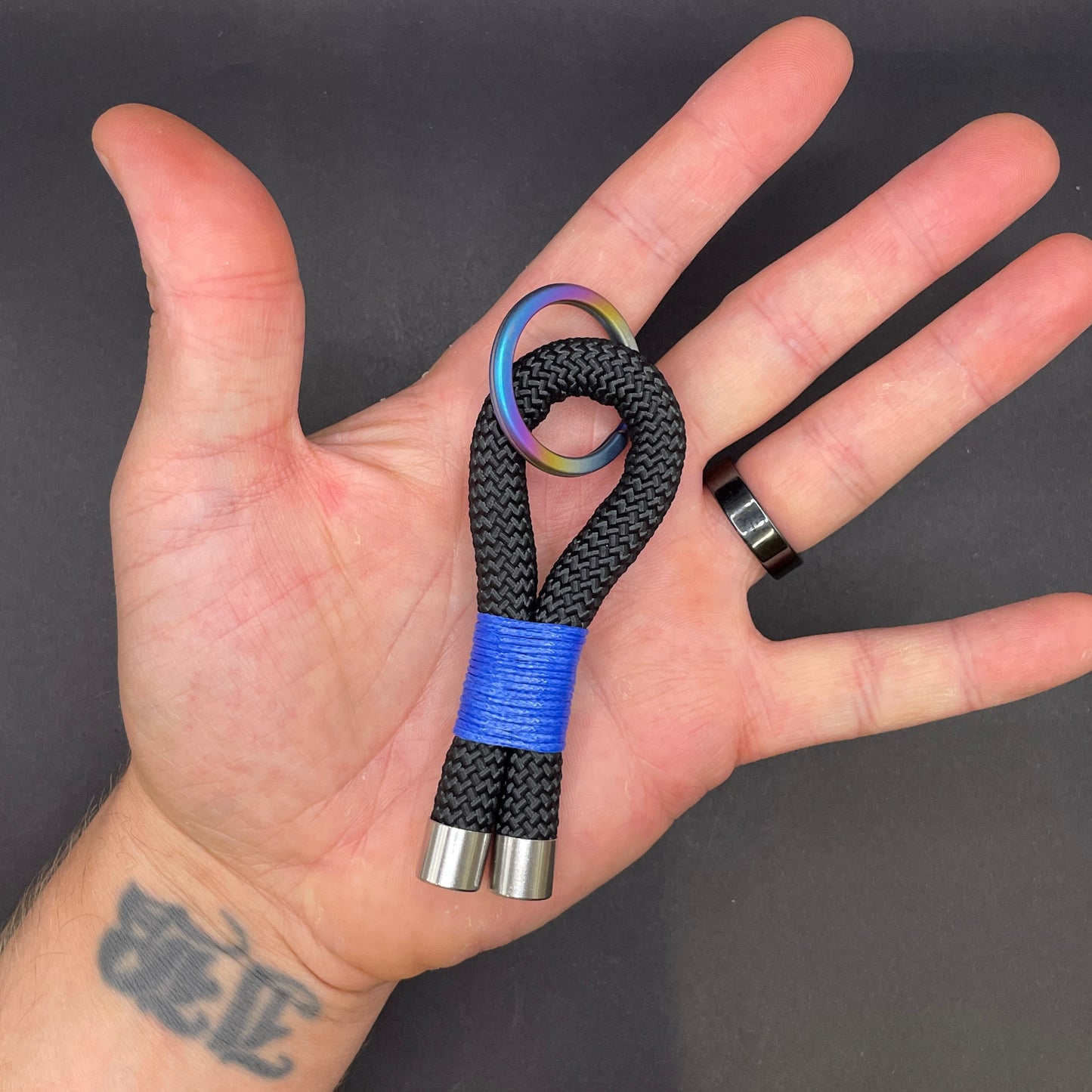 10mm Rope Keychain with Waxed Cotton Wrap and Titanium Split Ring