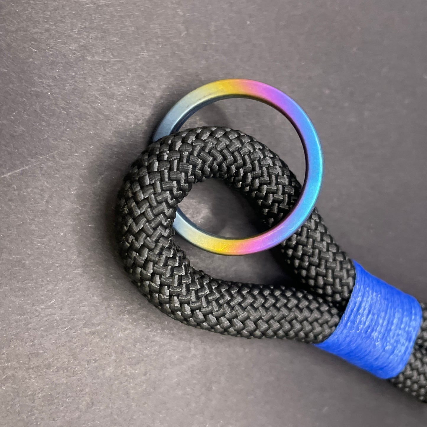 10mm Rope Keychain with Waxed Cotton Wrap and Titanium Split Ring