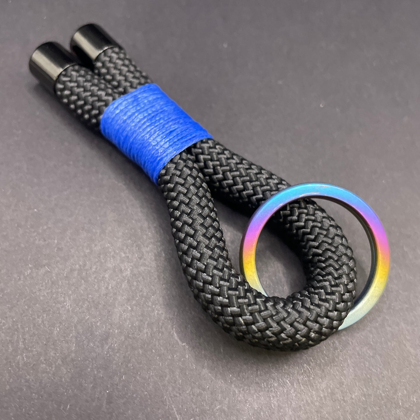 10mm Rope Keychain with Waxed Cotton Wrap and Titanium Split Ring