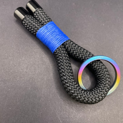 10mm Rope Keychain with Waxed Cotton Wrap and Titanium Split Ring