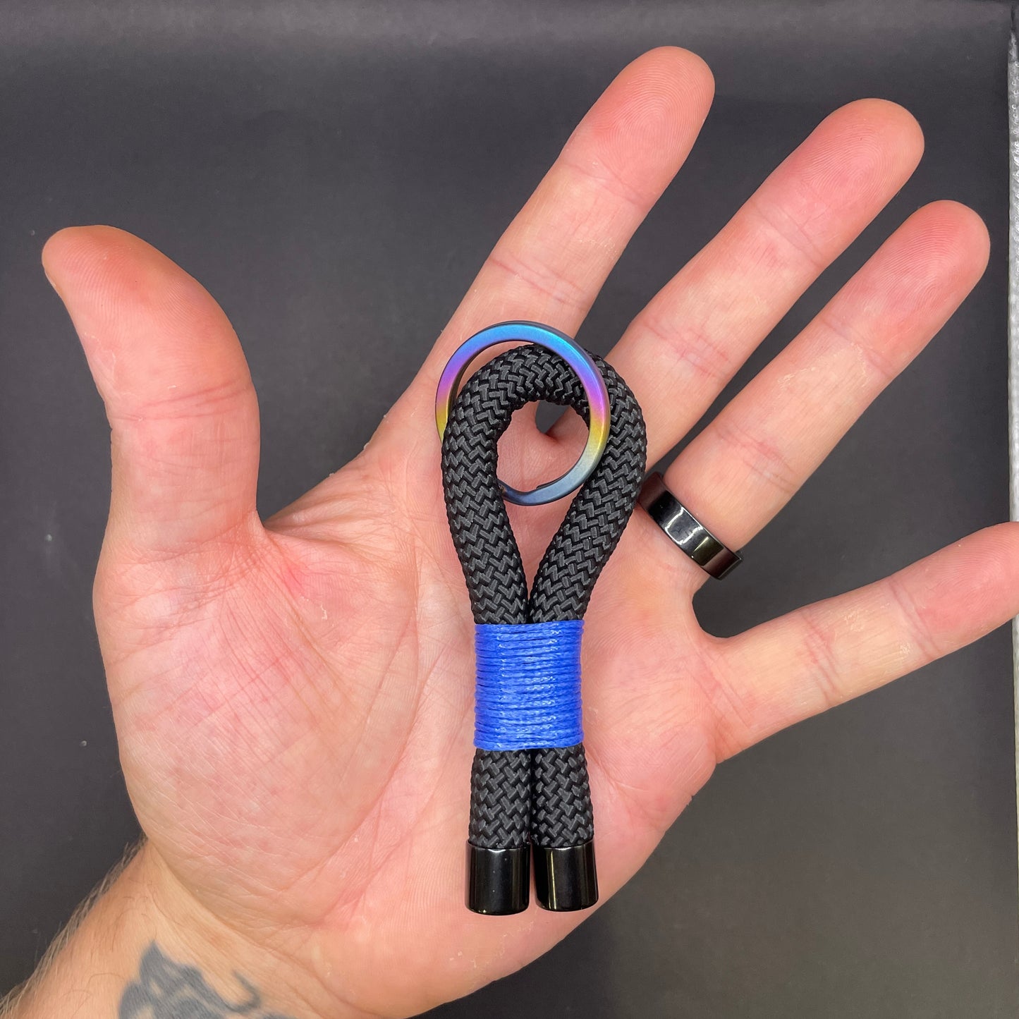 10mm Rope Keychain with Waxed Cotton Wrap and Titanium Split Ring