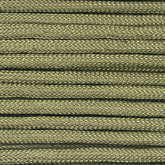 Close-up image of army green 550 paracord, showcasing the vibrant colour and texture of the material.