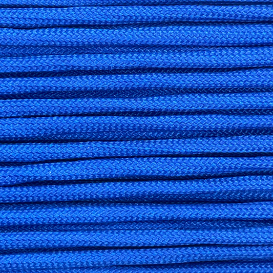 Close-up image of blue 550 paracord, showcasing the vibrant colour and texture of the material.
