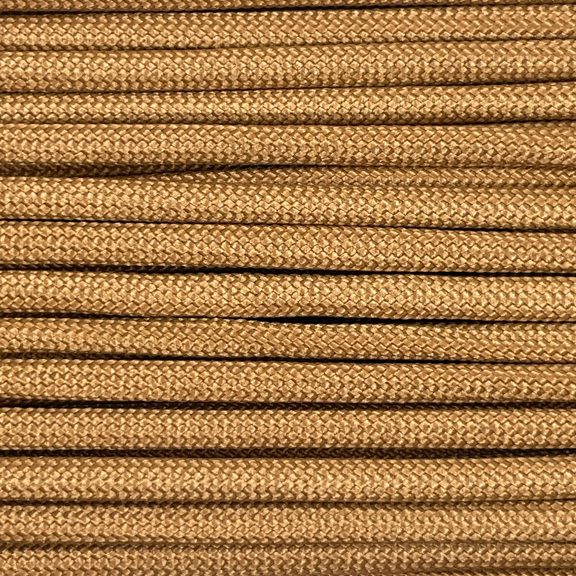 Close-up image of brown 550 paracord, showcasing the vibrant colour and texture of the material.