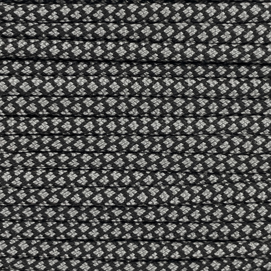 Close-up image of Dark Grey Diamond 550 Paracord, showcasing the vibrant colour and texture of the material.