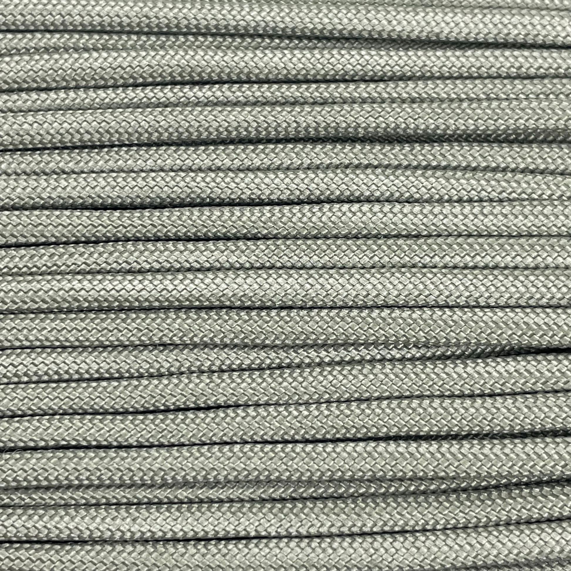 Close-up image of grey green 550 paracord, showcasing the vibrant colour and texture of the material.