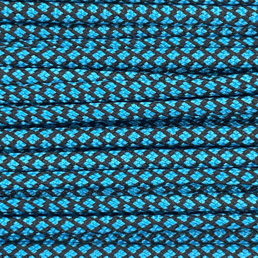 Close-up image of Lake Blue Diamond 550 Paracord, showcasing the vibrant colour and texture of the material.