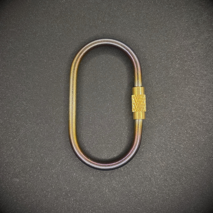 Mini Locking Titanium Carabiner arranged on a dark surface.