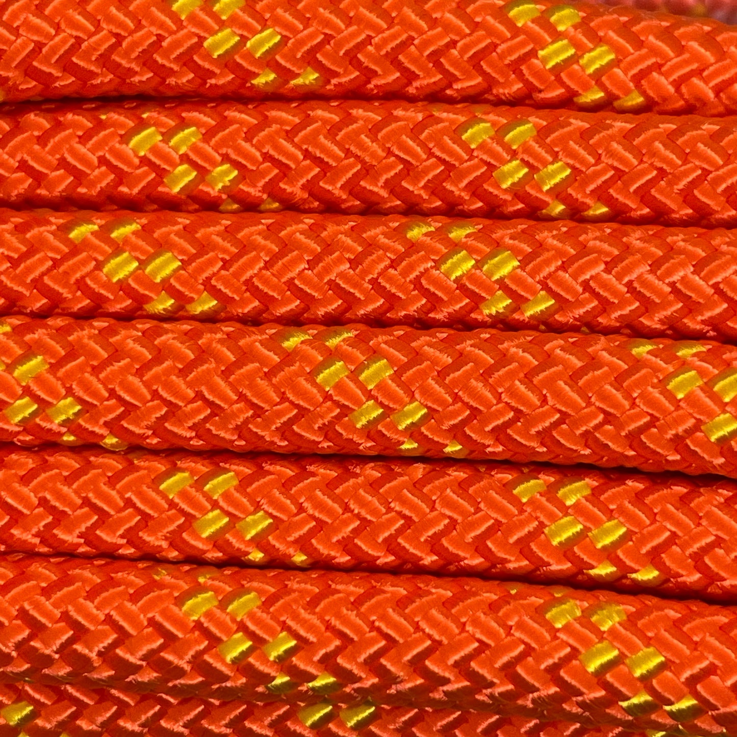 Close-up image of Orange 8mm PPM Rope, showcasing the vibrant colour and texture of the material.
