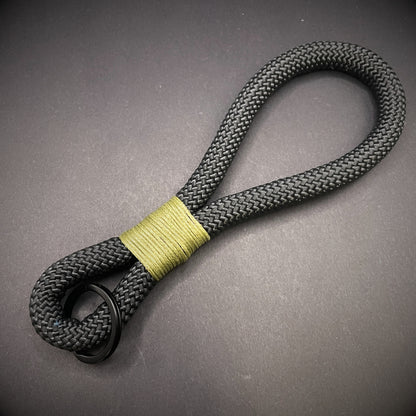 10mm Rope Keychain with Waxed Cotton Wrap and Black Split Ring