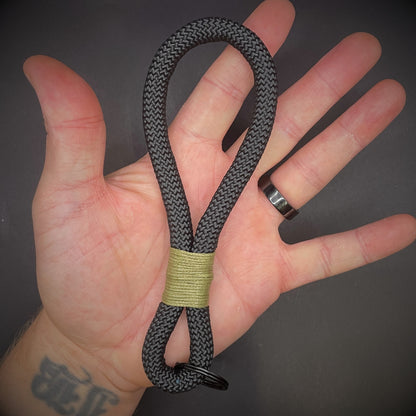 10mm Rope Keychain with Waxed Cotton Wrap and Black Split Ring