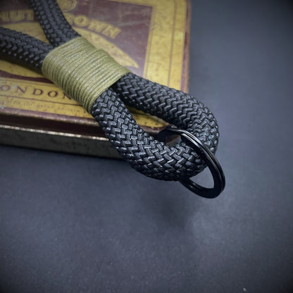 10mm Rope Keychain with Waxed Cotton Wrap and Black Split Ring