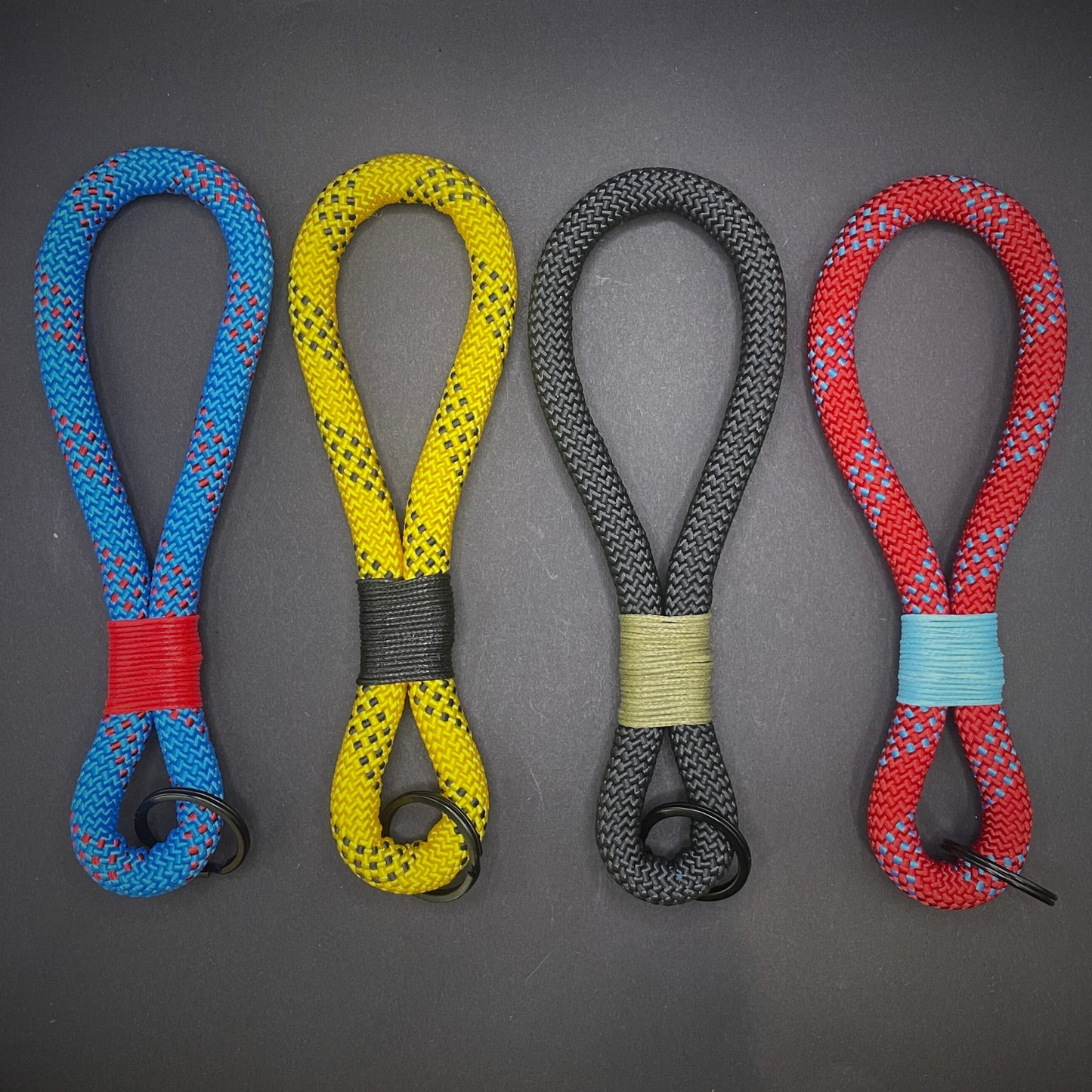10mm Rope Keychain with Waxed Cotton Wrap and Black Split Ring