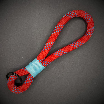 10mm Rope Keychain with Waxed Cotton Wrap and Black Split Ring