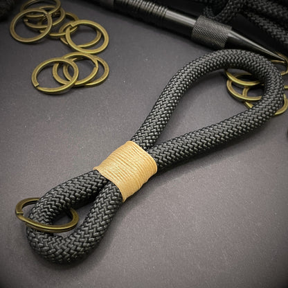 10mm Rope Keychain with Waxed Cotton Wrap and Antique Brass Split Ring