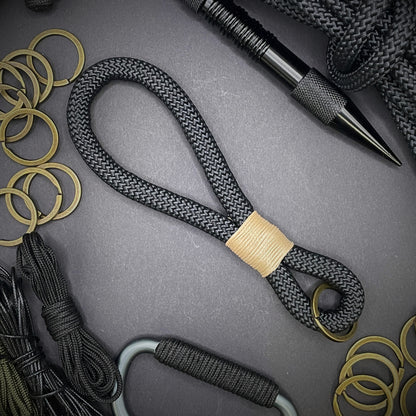 10mm Rope Keychain with Waxed Cotton Wrap and Antique Brass Split Ring