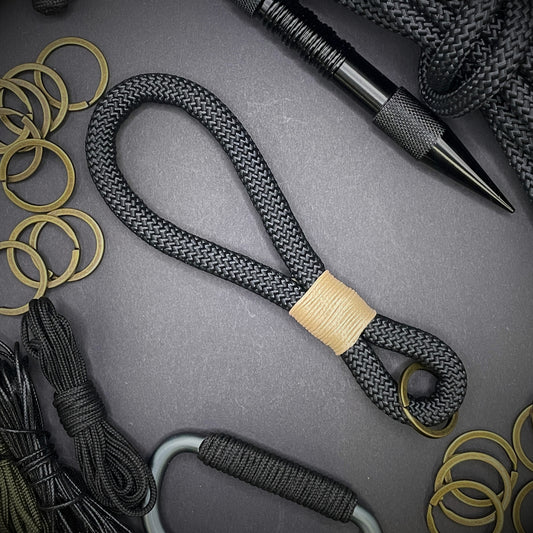 10mm Rope Keychain with Waxed Cotton Wrap and Antique Brass Split Ring